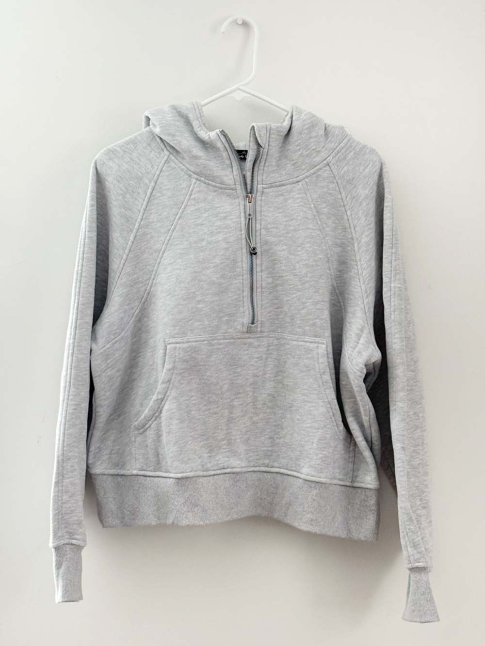 Light Gray Half-Zip Pullover Hoodie Oversized Sweatshirt Sz L
